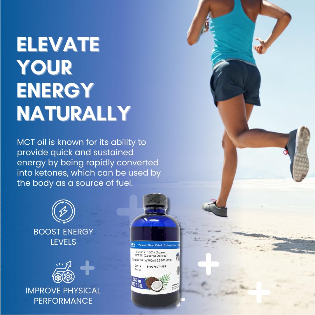 Organic C60 MCT Oil Supplement with Coconut Derived Antioxidant Nootropic - 99.99% Carbon60 - Promotes Longevity, Sleep, Energy, and Immunity - 4oz