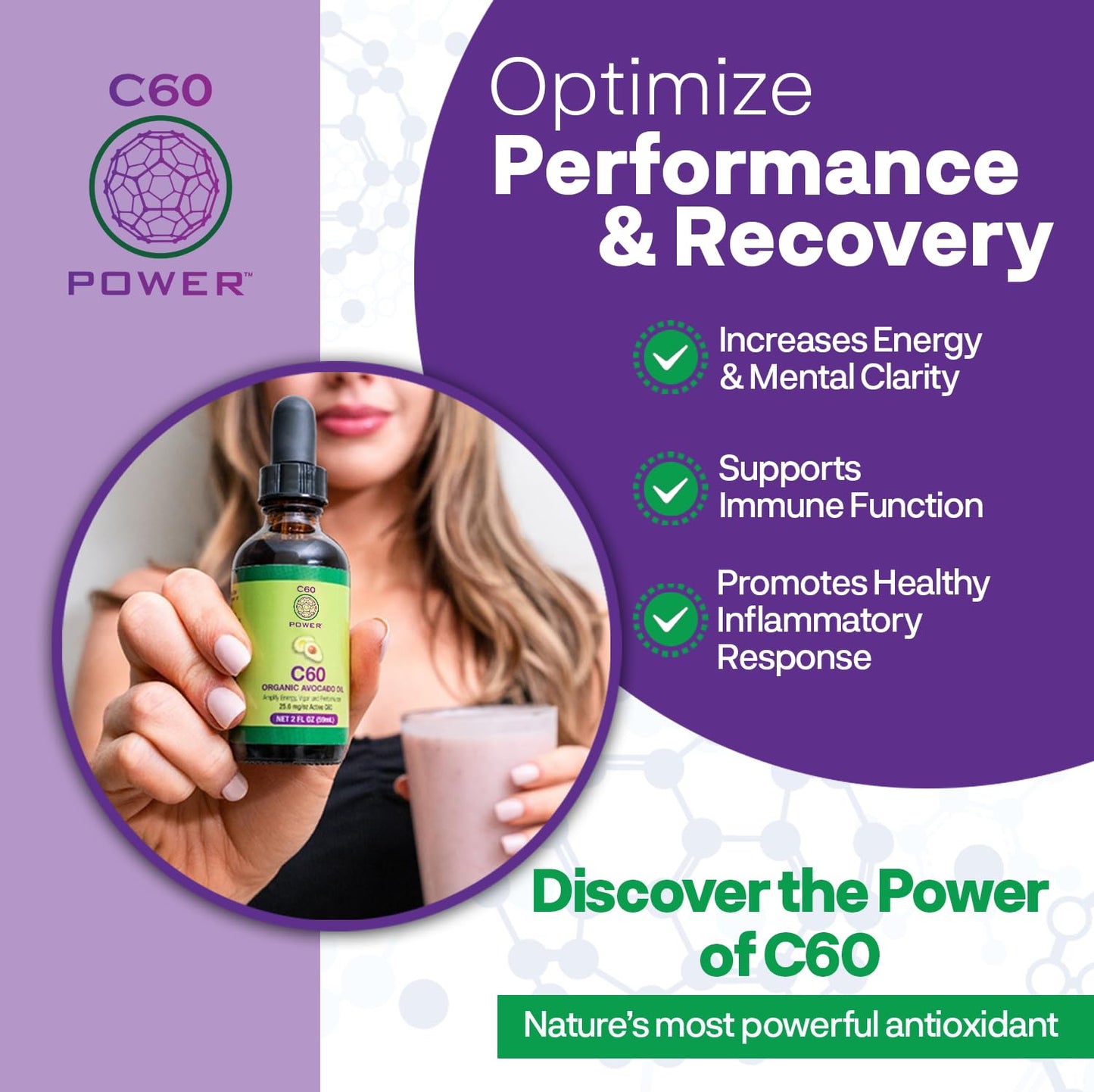 Organic C60 Purple Power MCT Coconut Oil with 99.99% Pure Carbon Fullerenes - 16 oz