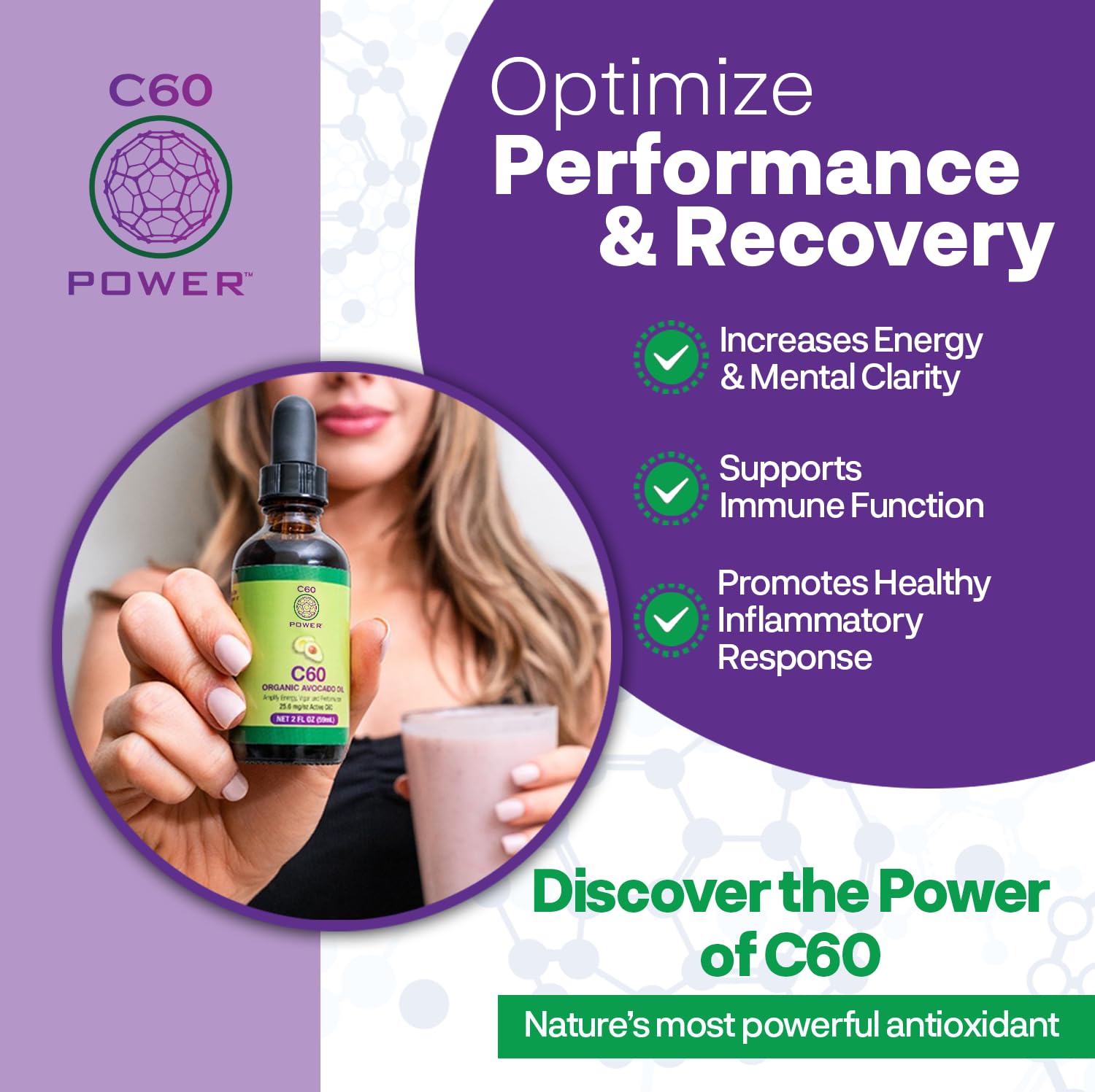 Organic C60 Purple Power MCT Coconut Oil with 99.99% Pure Carbon Fullerenes - 16 oz