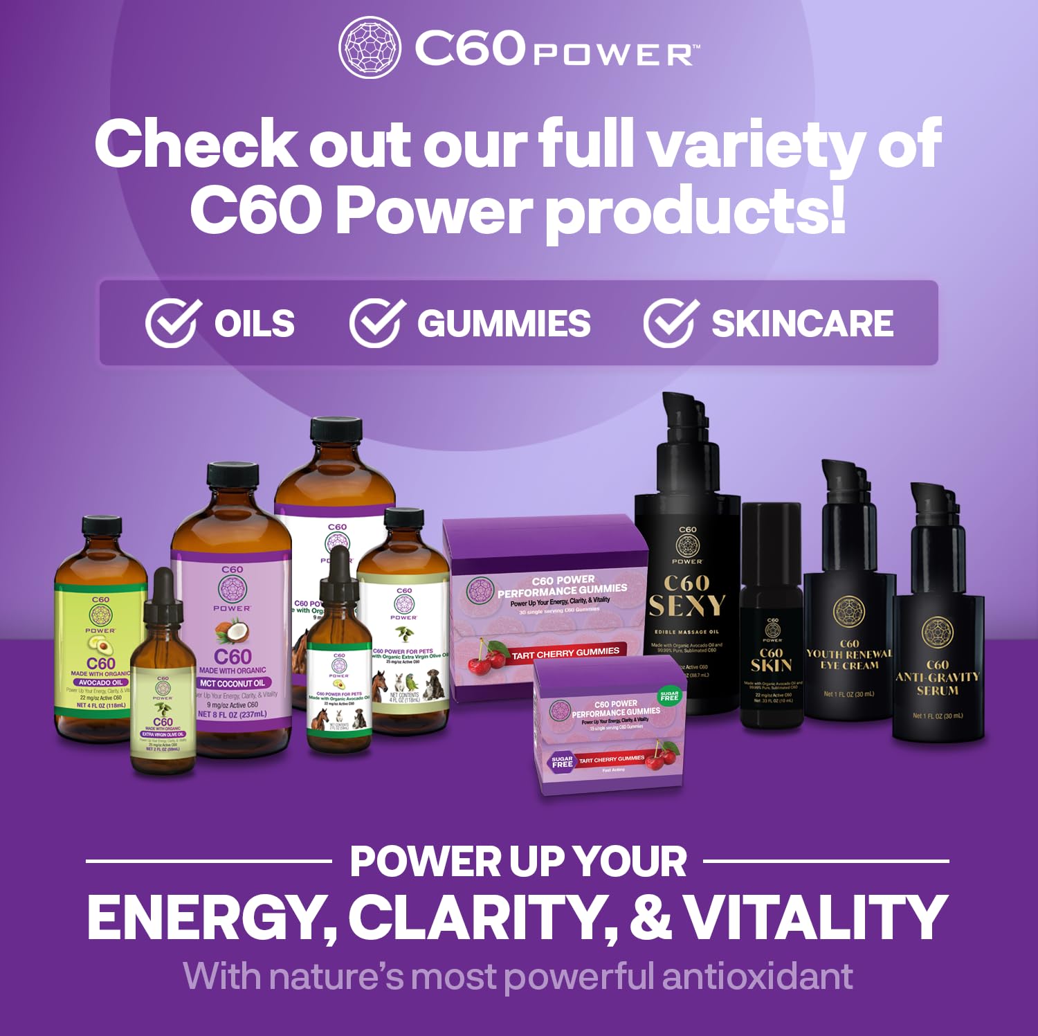 Organic C60 Purple Power MCT Coconut Oil with 99.99% Pure Carbon Fullerenes - 16 oz