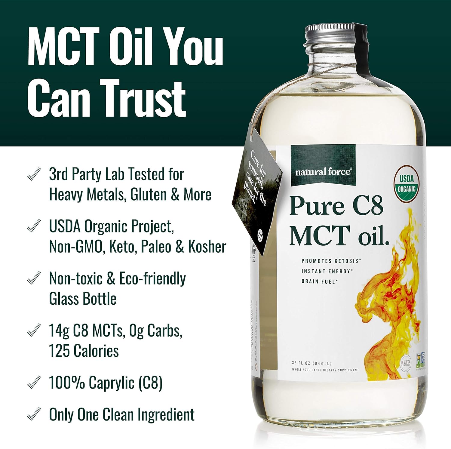 Organic C8 MCT Oil and Clean Coffee Bundle - 100% C8 MCTs, Mold & Mycotoxin Free - Non-GMO, Keto, Paleo, Vegan - 12 Oz Bag, 32 Oz Bottle