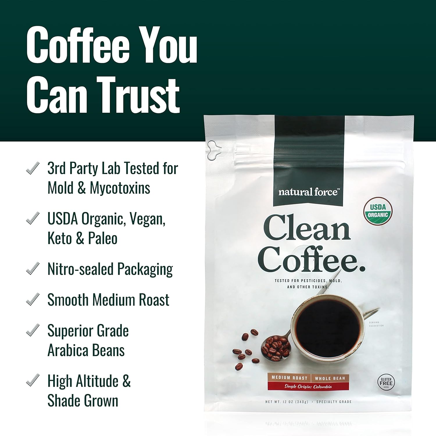 Organic C8 MCT Oil and Clean Coffee Bundle - 100% C8 MCTs, Mold & Mycotoxin Free - Non-GMO, Keto, Paleo, Vegan - 12 Oz Bag, 32 Oz Bottle
