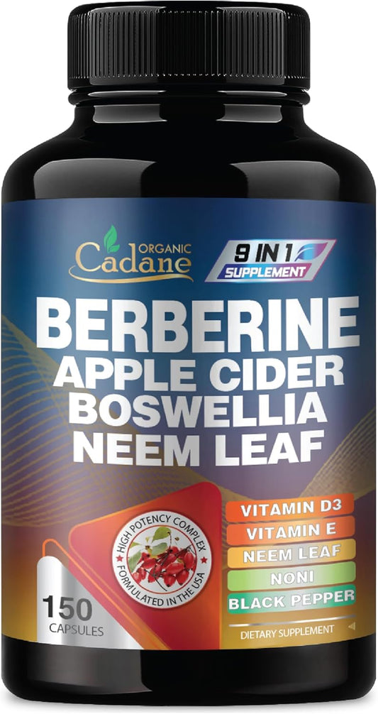 Organic Cadane Berberine Extract Capsules with Neem Leaf, Apple Cider Vinegar, Vitamin D3 & E - Immune System & Digestive Support