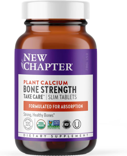 Organic Calcium Supplement with Magnesium, Vitamin D3+K2 & Trace Minerals - 120 Easy-to-Swallow Tablets for Bone Health, Gluten Free