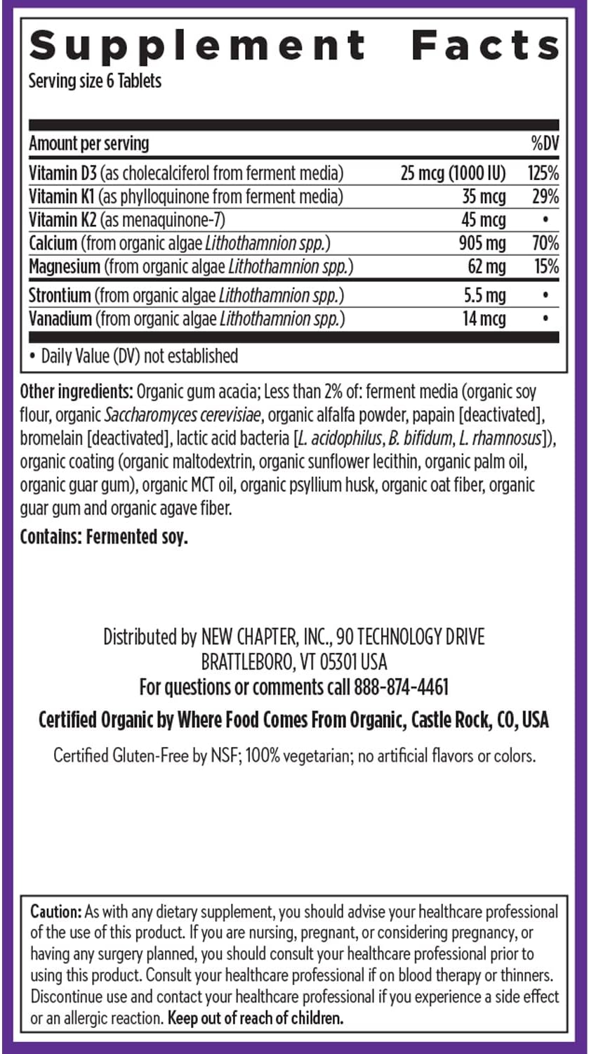 Organic Calcium Supplement with Magnesium, Vitamin D3+K2 for Bone Strength - 240 ct Easy-to-Swallow Tiny Tabs