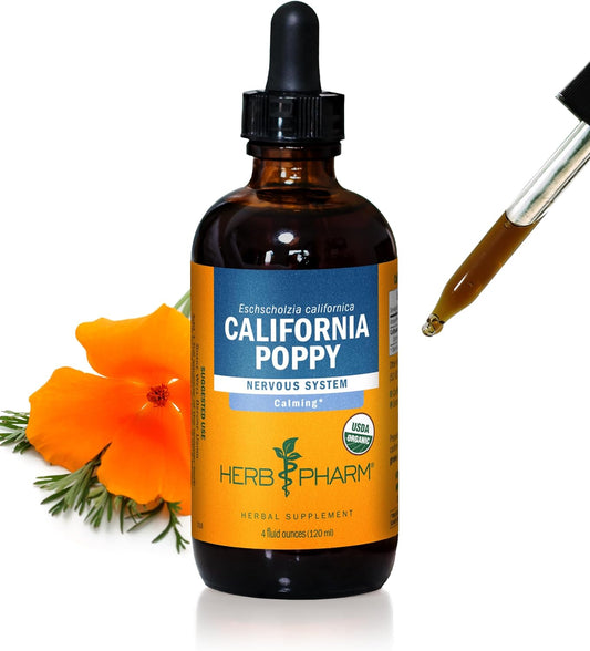 Organic California Poppy Liquid Extract for Calming Nervous System - 4 oz - Herb Pharm