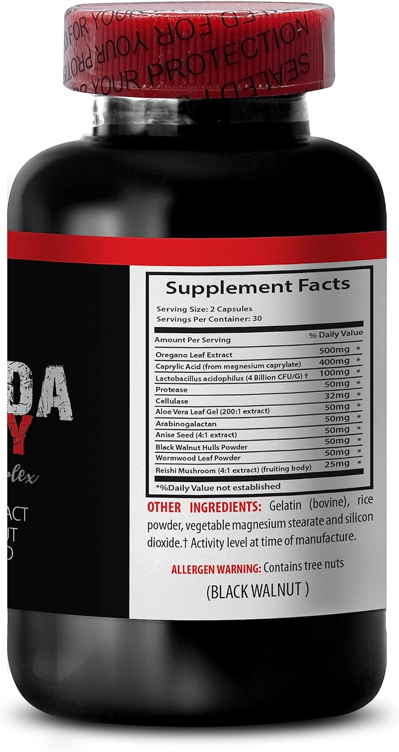 Organic Candida Away Complex with Black Walnut Extract, Aloe Vera, and Oregano Oil - Immune Booster - 180 Capsules