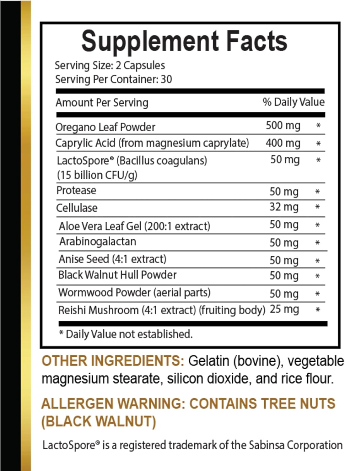 Organic Candida Support Complex - Oregano Oil, Wormwood, Black Walnut Capsules - Detox & Balance - 60 Capsules