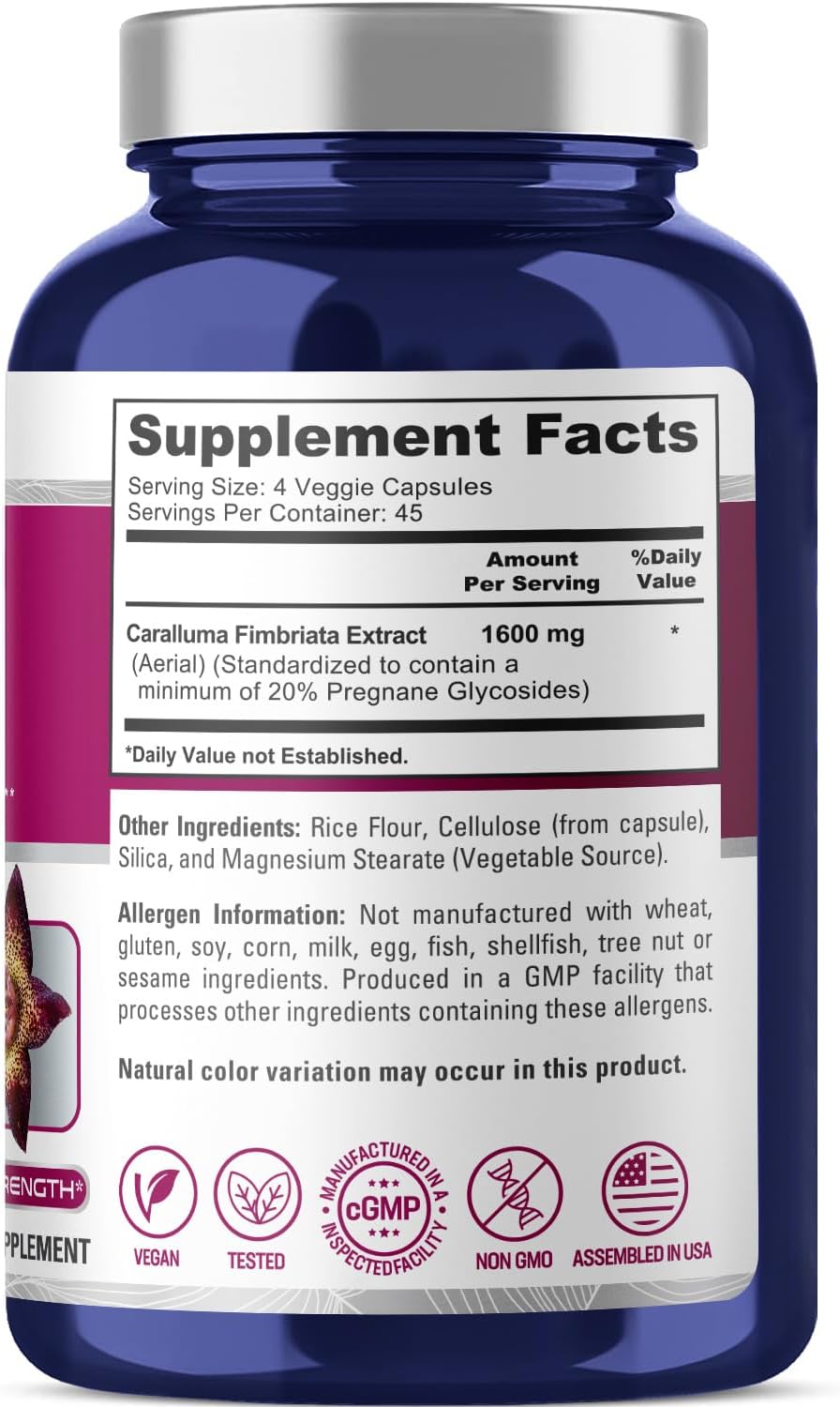 Organic Caralluma Fimbriata Supplement - 180 Vegan Capsules, 1600mg (Non-GMO) by NusaPure