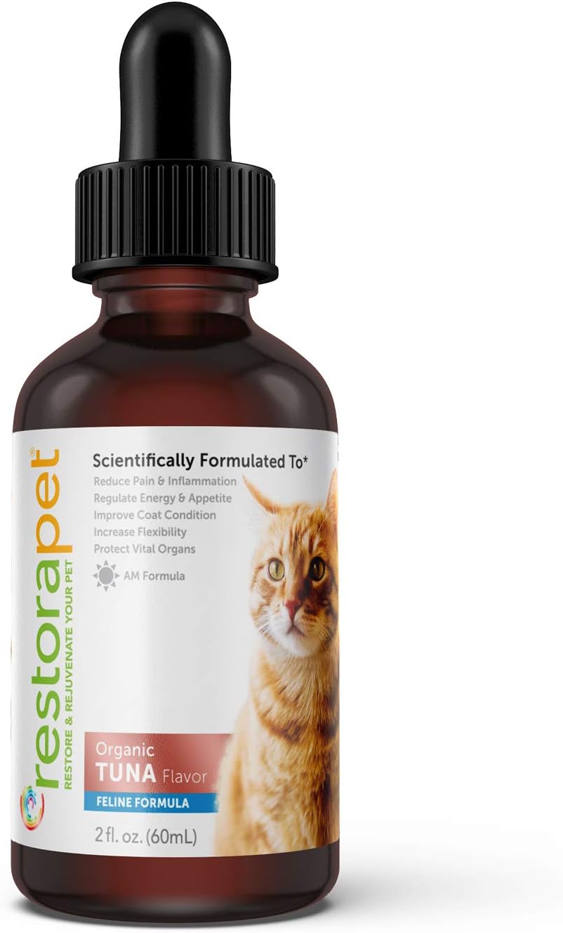 Organic Cat Supplement for Mobility & Energy | Antioxidant Anti-Inflammatory Drops | Tuna Flavored Joint Support for Cats