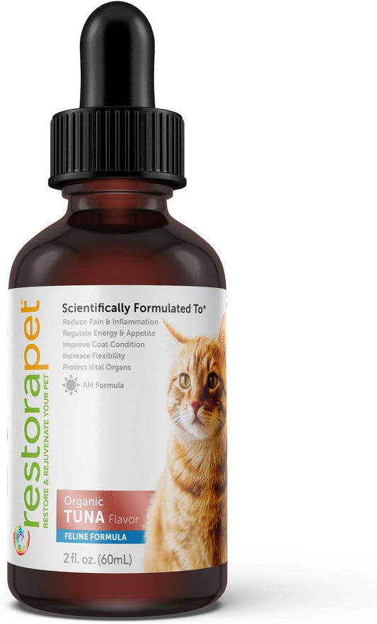 Organic Cat Supplement for Mobility & Energy | Antioxidant Anti-Inflammatory Drops | Tuna Flavored Joint Support for Cats