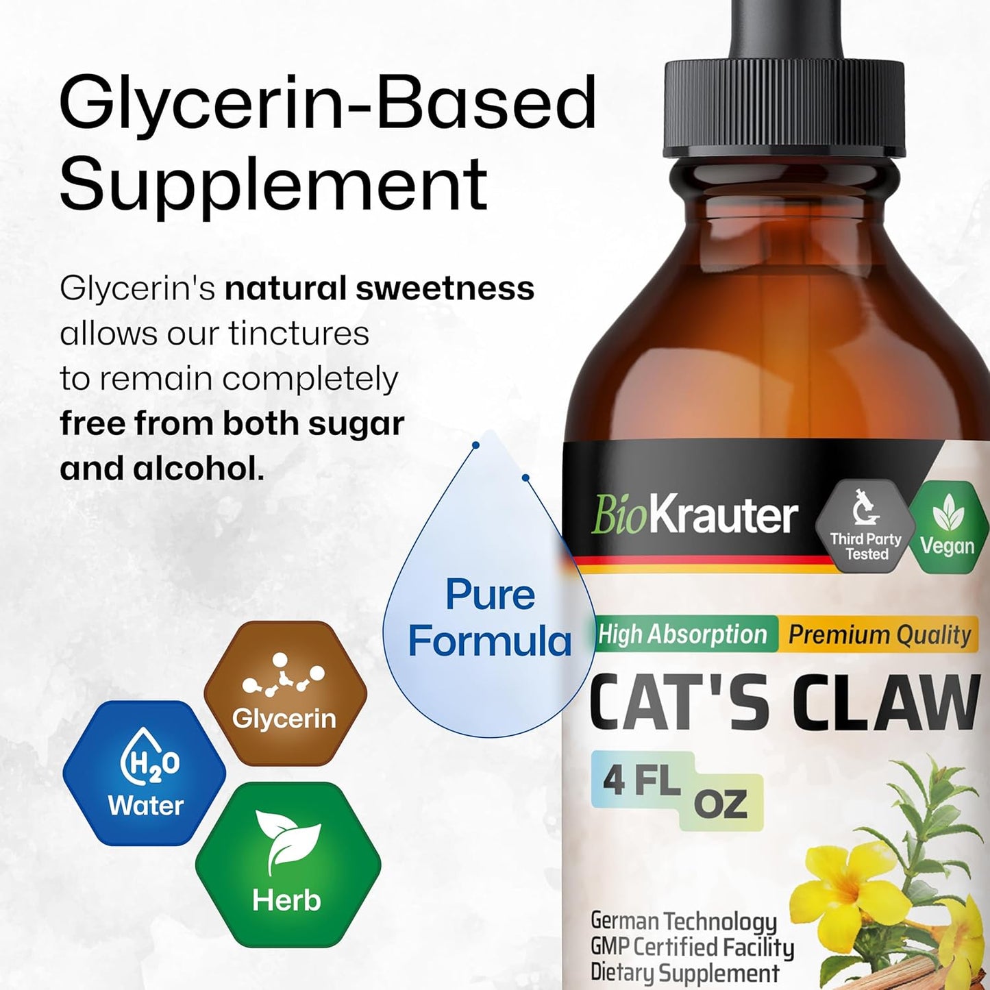 Organic Cats Claw Tincture and Stinging Nettle Capsules Combo - 4 Fl. Oz. & 250 Count