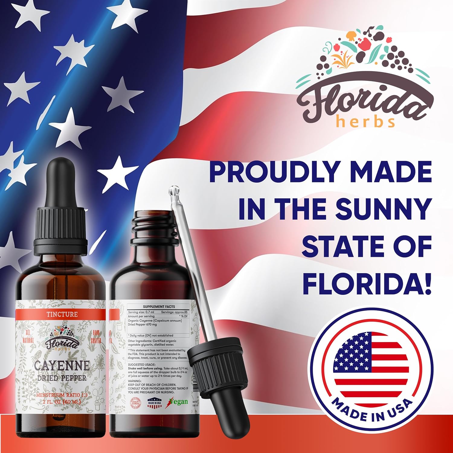 Organic Cayenne Tincture Extract - Non-GMO Dried Pepper in Vegetable Glycerin - 2 oz Bottle - Florida Herbs
