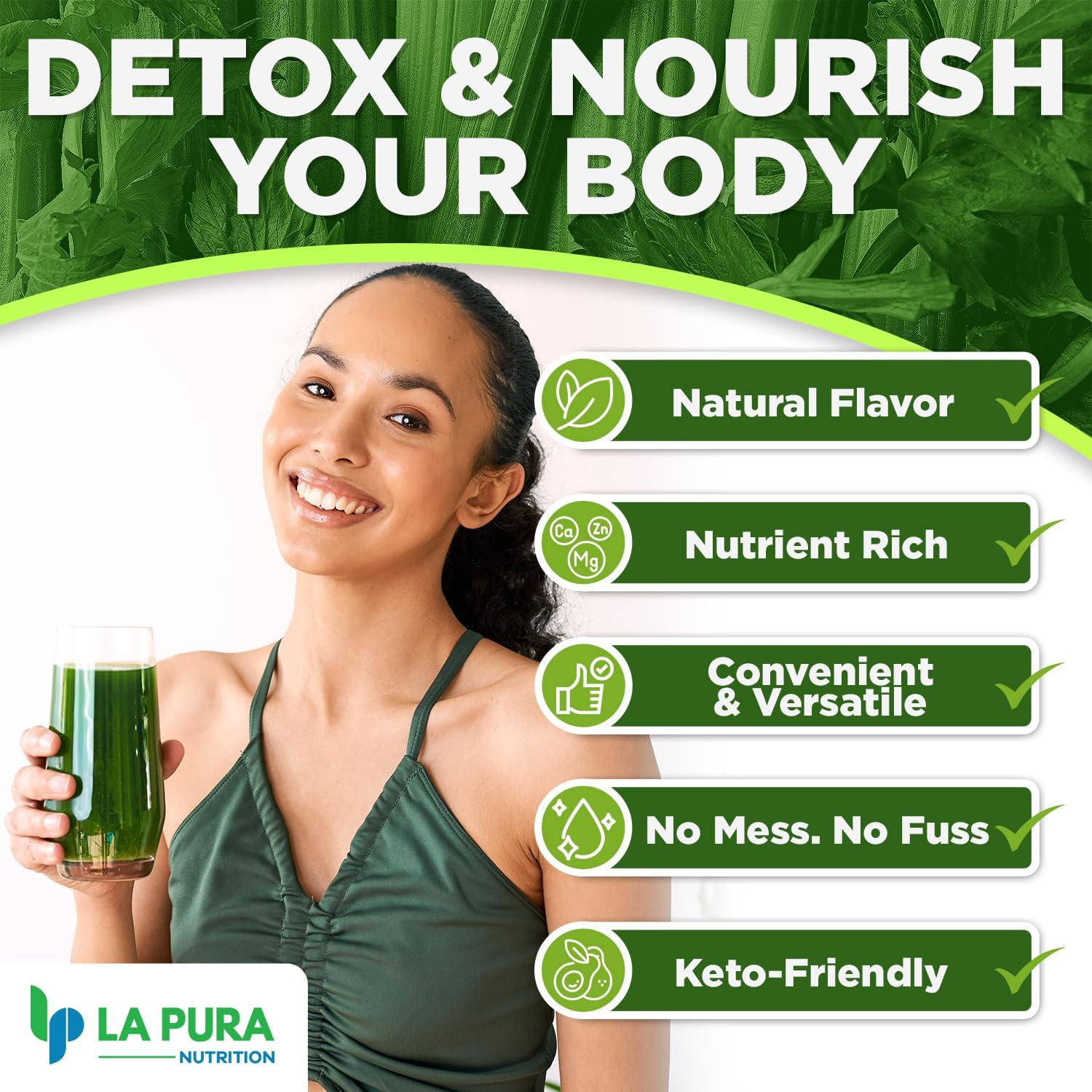 Organic Celery Juice Powder Detox Cleanse - Gut Health & Antioxidant Support - Cleanse & Detoxify Naturally - Just Celery Powder, 30 Servings