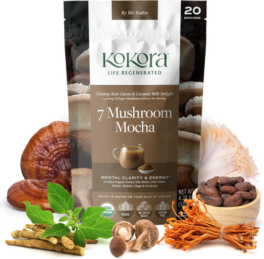 Organic Certified 7 Mushroom Mocha Blend with Turkey Tail, Reishi, Lion's Mane, Shitake, Maitake, Chaga & Cordyceps