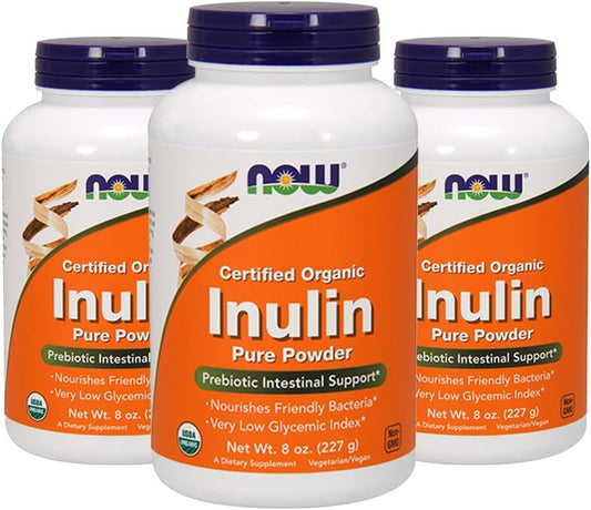 Organic Certified Inulin Powder by NOW Foods - 8 oz (Pack of 3)