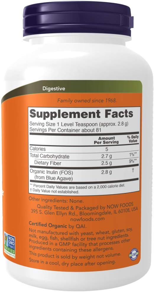 Organic Certified Inulin Powder by NOW Foods - 8 oz (Pack of 3)