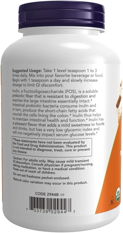 Organic Certified Inulin Powder by NOW Foods - 8 oz (Pack of 3)