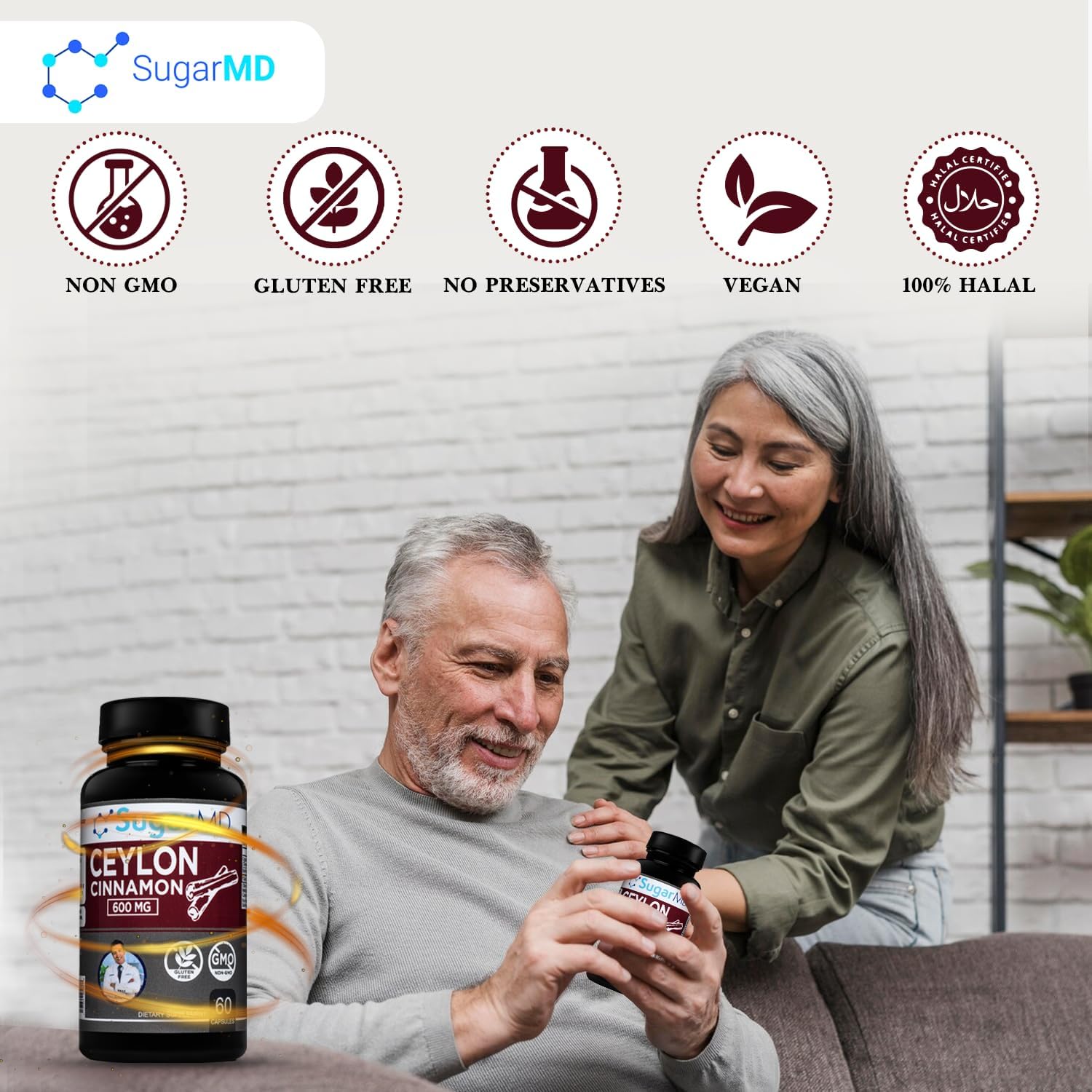 Organic Ceylon Cinnamon Capsules - 600mg Supplement, Non-GMO, Gluten-Free, Vegan - 60 Day Supply