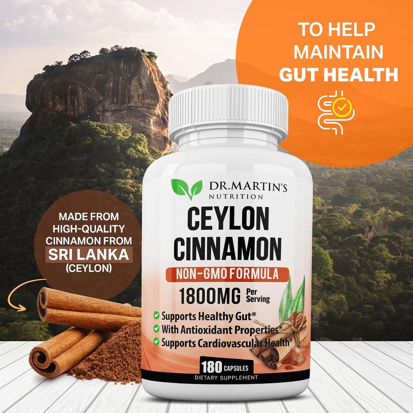 Organic Ceylon Cinnamon Capsules 1800mg | 180 Count | Supports Joint Health, Inflammation, Antioxidants, Cardiovascular | Non-GMO Gluten-Free