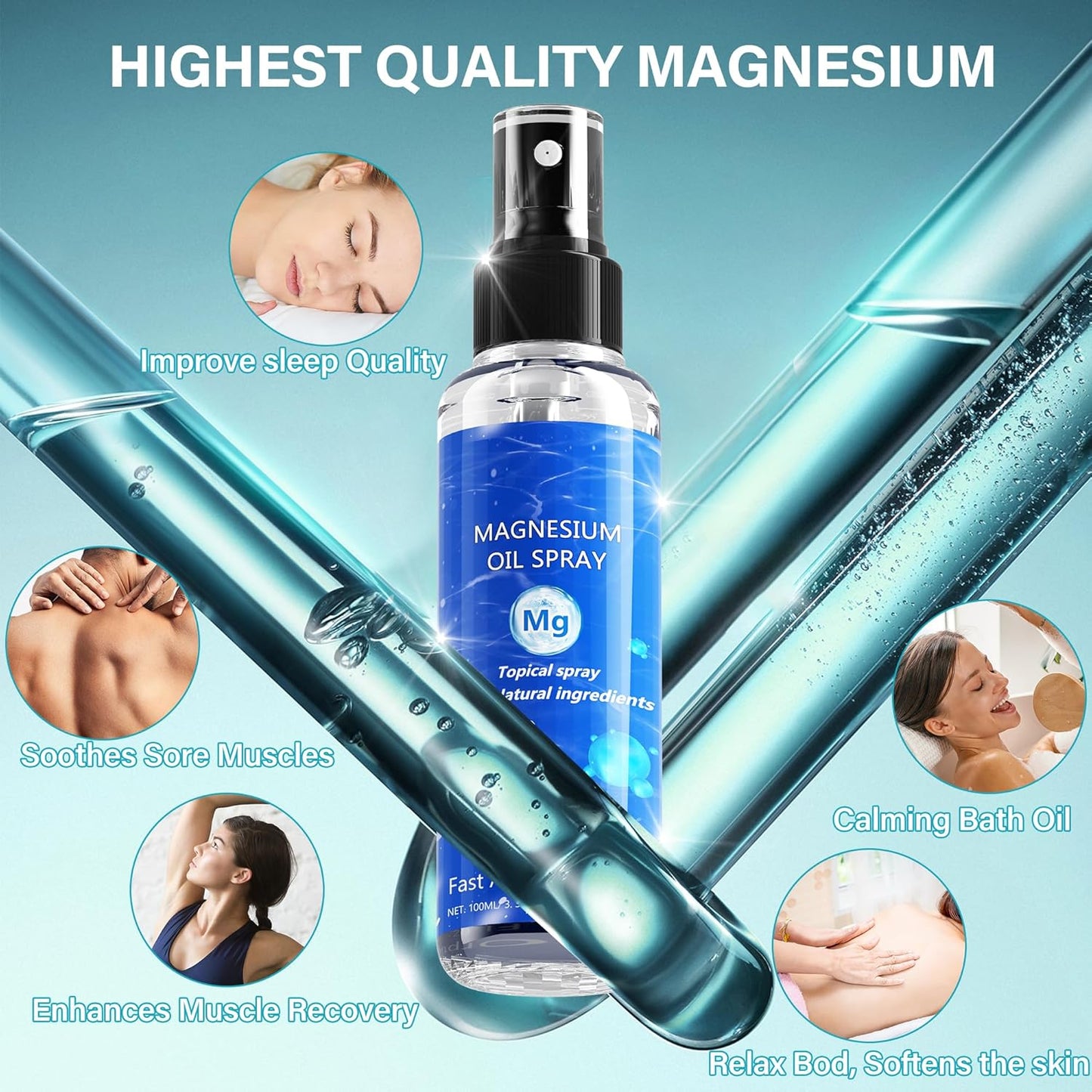 Organic Chamex Magnesium Oil Spray, 3.38OZ - Pure & Extra Strength for Skin & Body - Easy Absorption