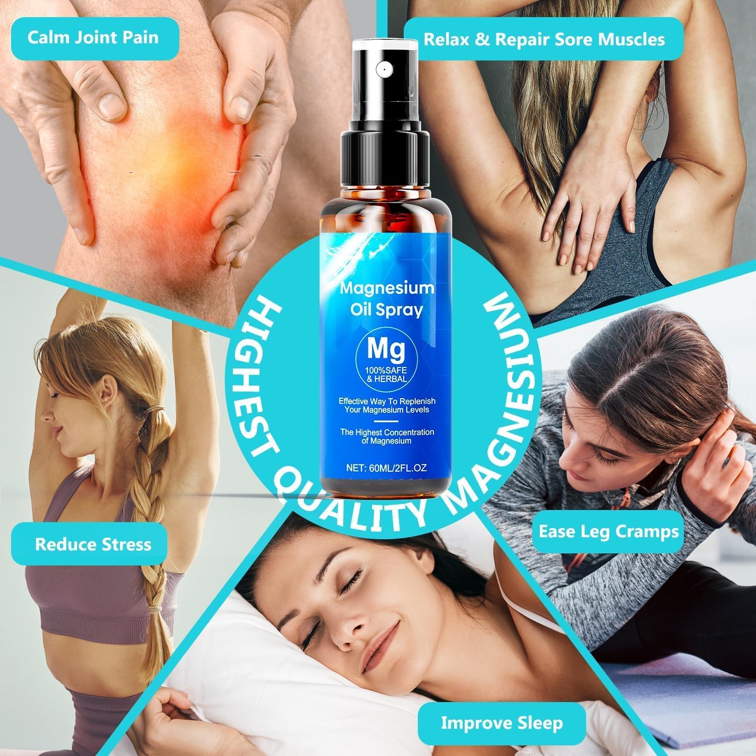 Organic Chamex Magnesium Oil Spray for Relaxation and Sleep - 60ml Strength, Easy Absorption, Foot and Body Use