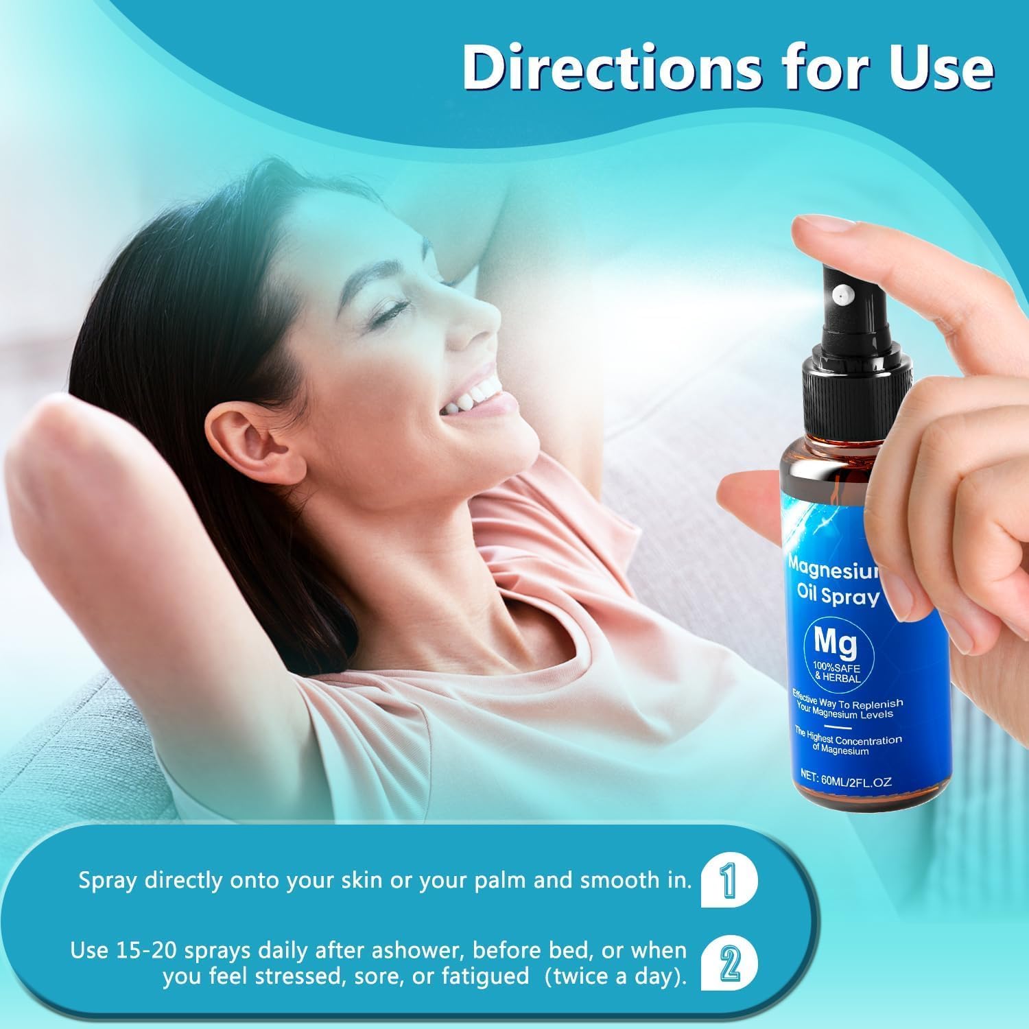 Organic Chamex Magnesium Oil Spray for Relaxation and Sleep - 60ml Strength, Easy Absorption, Foot and Body Use