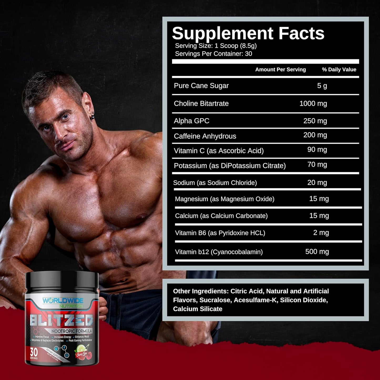 Organic Cherry Lime Nootropic Energy Drink Mix - Memory & Focus Supplements - 30 Servings