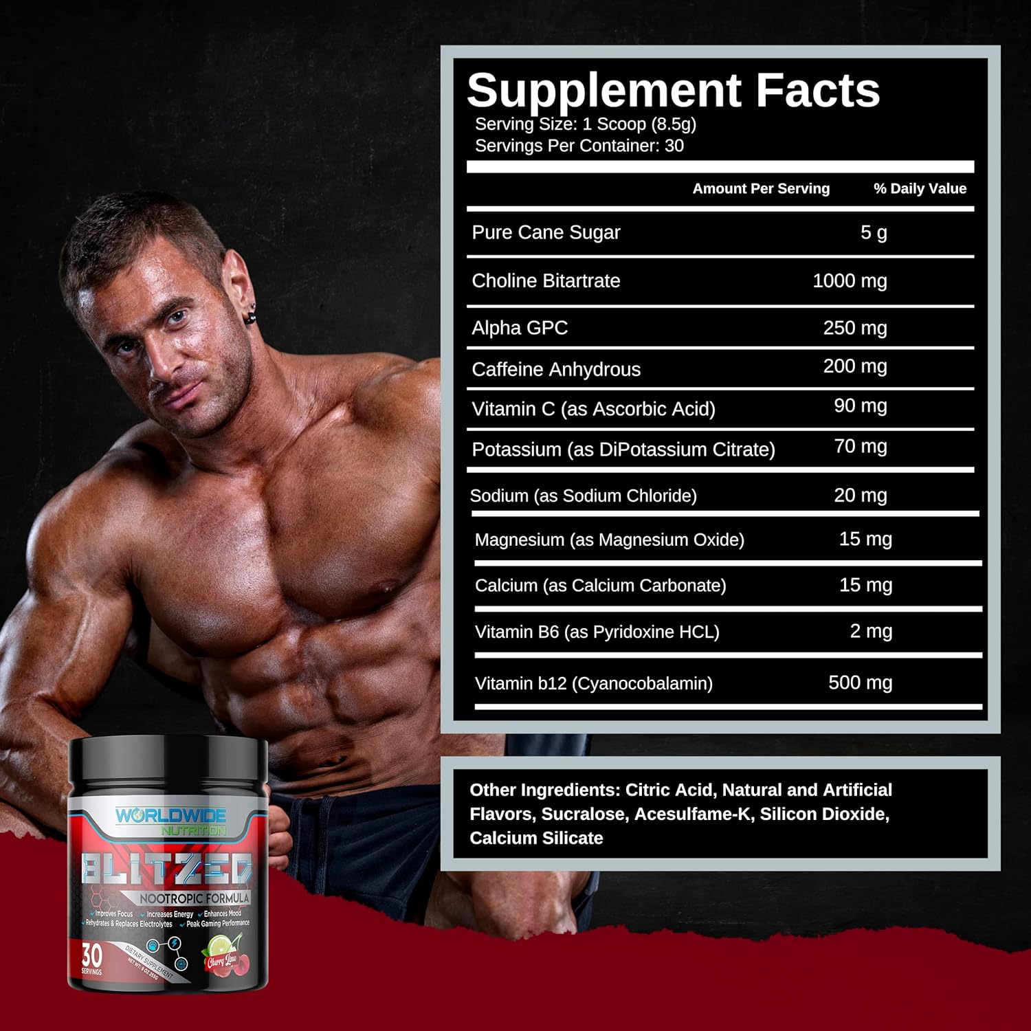 Organic Cherry Lime Nootropic Energy Drink Mix - Memory & Focus Supplements - 30 Servings