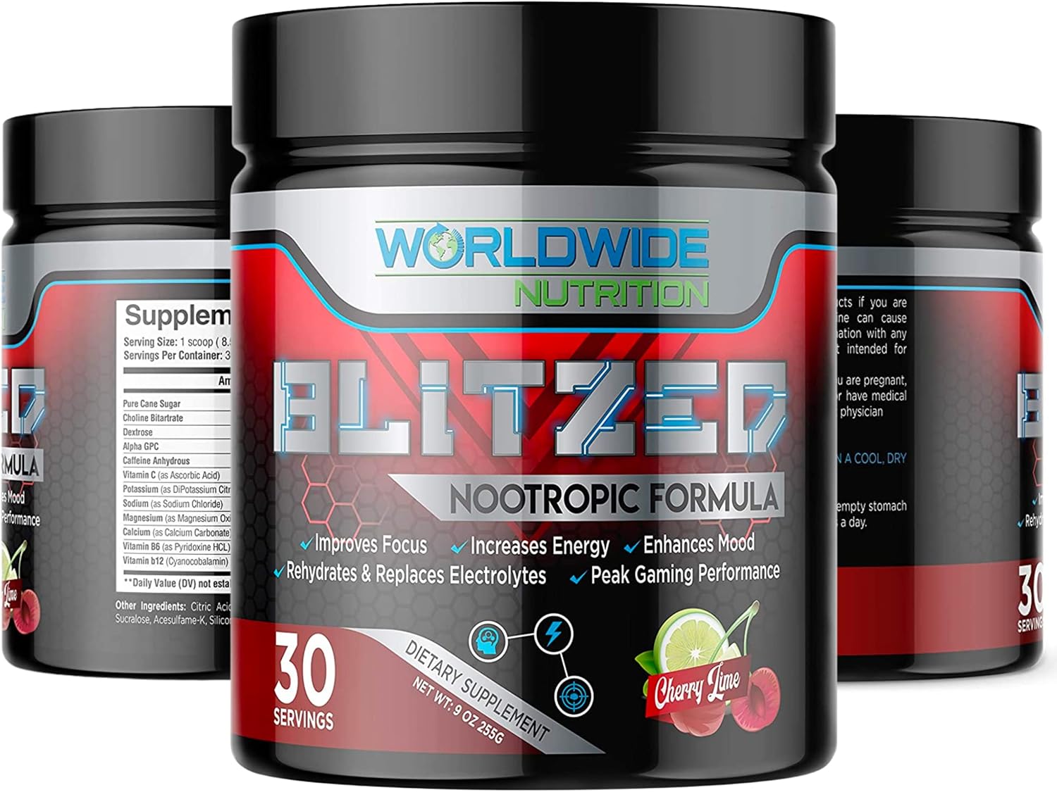 Organic Cherry Lime Nootropic Energy Drink Mix - Memory & Focus Supplements - 30 Servings