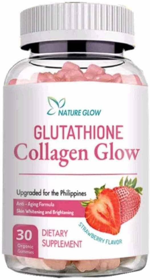 Organic Chewable Gummies with Nature Glow Glutathione Collagen for Radiant Skin - Strawberry Flavor (60 Count)
