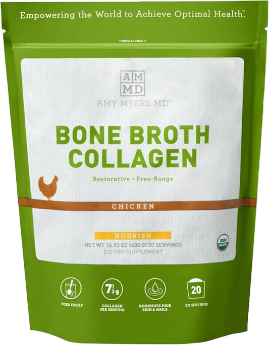 Organic Chicken Bone Broth Collagen Powder - Supports Hair, Skin, Nails, Bones & Joints Health - Keto Friendly - 20 Servings
