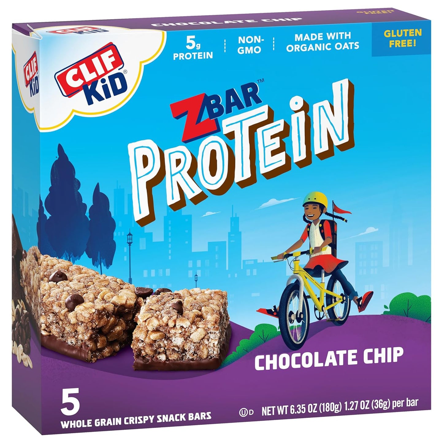Organic Chocolate Chip Protein Snack Bars for Kids - 5g Protein, Whole Grain, Non-GMO - 1.27 oz. (5 Pack)