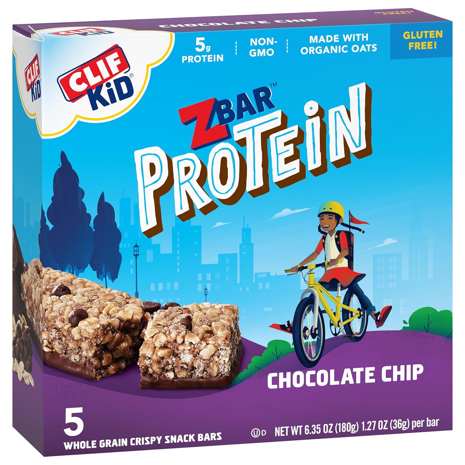 Organic Chocolate Chip Protein Snack Bars for Kids - 5g Protein, Whole Grain, Non-GMO - 1.27 oz. (5 Pack)