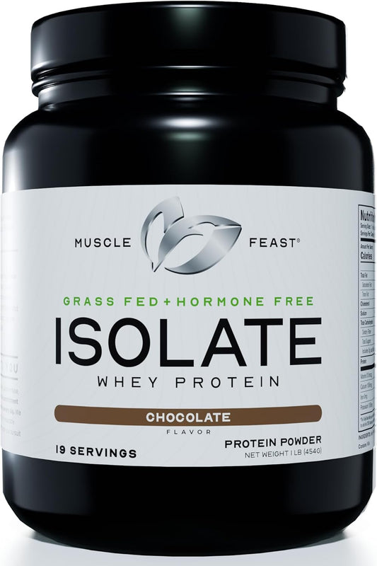 Organic Chocolate Grass-Fed Whey Protein Isolate, 1lb - Hormone-Free & Pasture-Raised by Muscle Feast