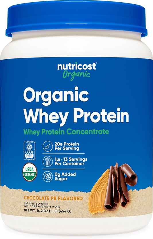 Organic Chocolate Peanut Butter Flavored Whey Protein Concentrate (1LB) - Gluten-Free, Non-GMO by Nutricost