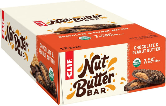 Organic Chocolate Peanut Butter Nut Butter Bars - Non-GMO Energy Bars - Plant-Based Snack - Low Glycemic (12 Pack)