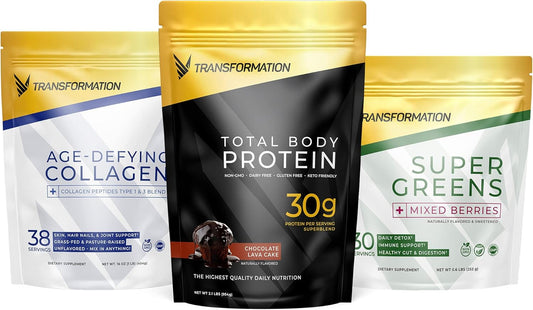 Organic Chocolate Protein Powder with Multi-Protein Blend, Collagen Peptides, Super Greens Superfood Powder for Hair, Skin, Nails, Immune & Energy Support