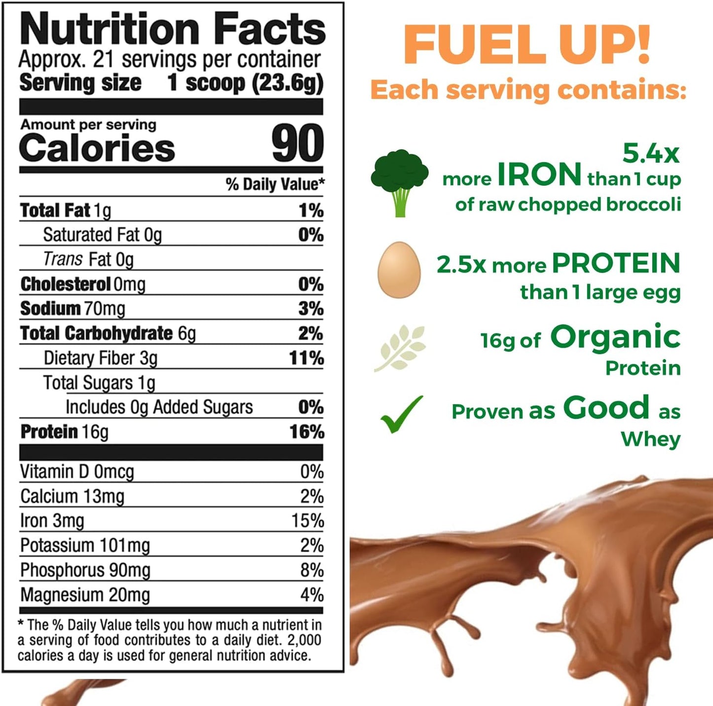 Organic Chocolate Rice Protein Powder - 16.8 oz, Non-GMO, Vegan Friendly
