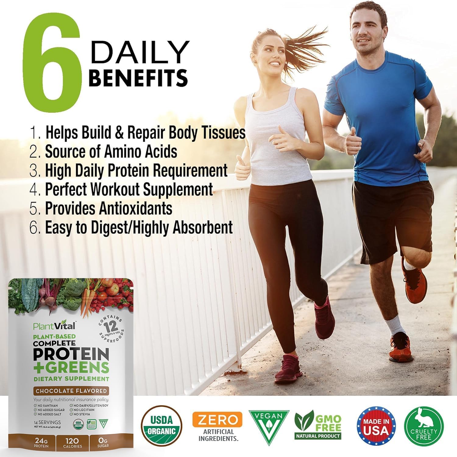 Organic Chocolate Vegan Protein Powder with Superfoods, Veggies, and Probiotics - 24g Protein, 0g Sugar, Keto-Friendly - 32oz