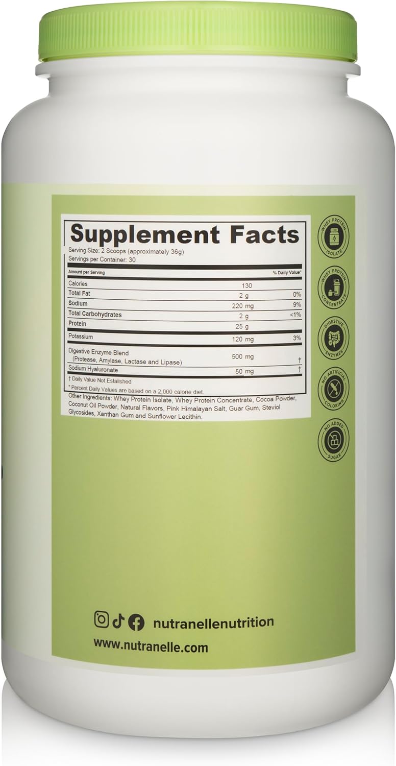 Organic Chocolate Whey Protein Powder with 25g Whey Isolate & Concentrate/Serving - Digestive Enzymes for Muscle Growth & Recovery - Sugar-Free Shake