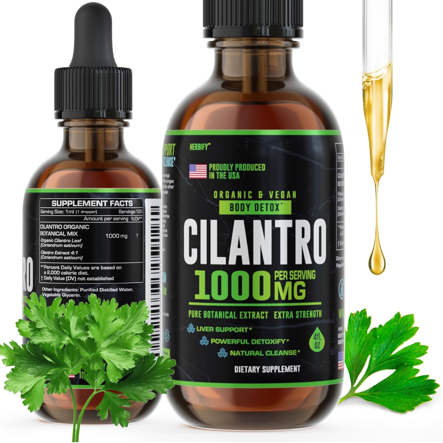 Organic Cilantro Tincture - Detox Supplement with Antioxidants - USA Made Cleanse Support - 4 Fl Oz Extract
