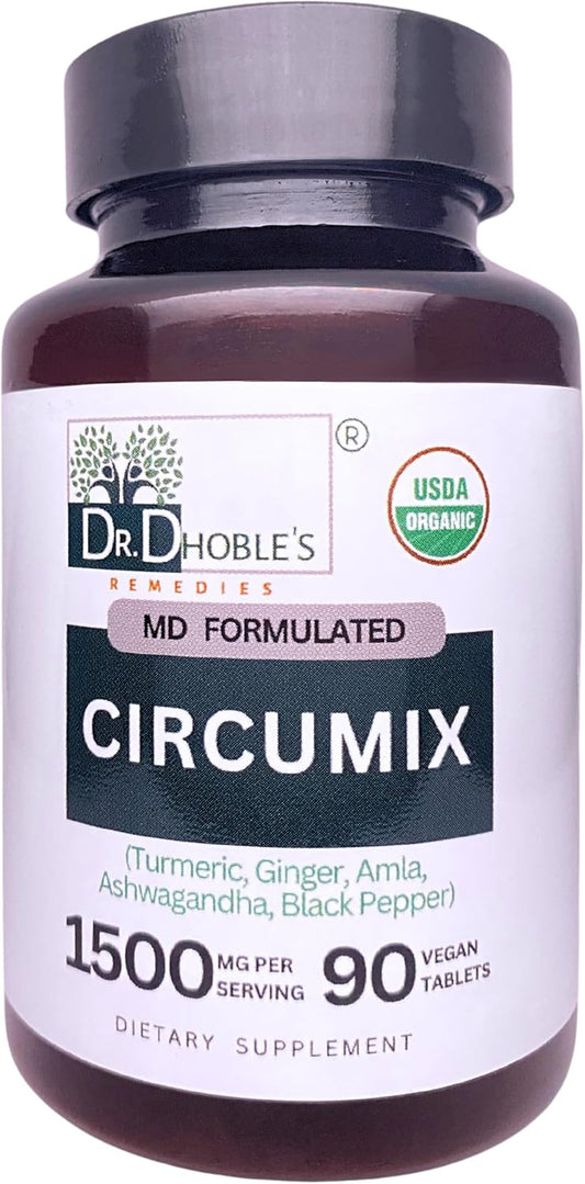 Organic Circumix Joint Support Supplement by Dr. Dhoble - Turmeric, Ashwagandha, Amla, Ginger, Black Pepper - 90 Vegan Tablets for Men & Women