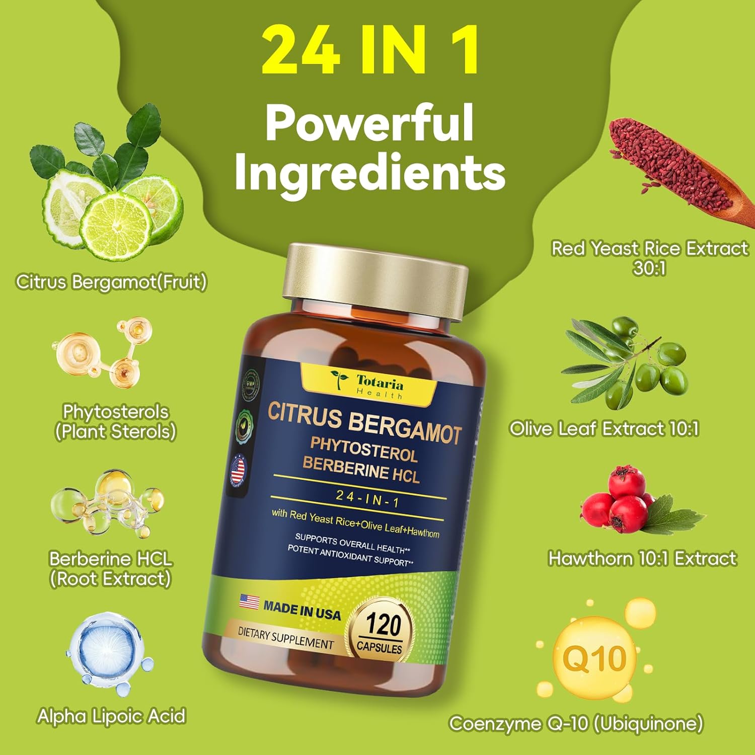 Organic Citrus Bergamot Capsules - 25:1 Extract for Healthy Cholesterol and Heart Support - Natural Italian Bergamot Supplements - Vegan and GMO-Free
