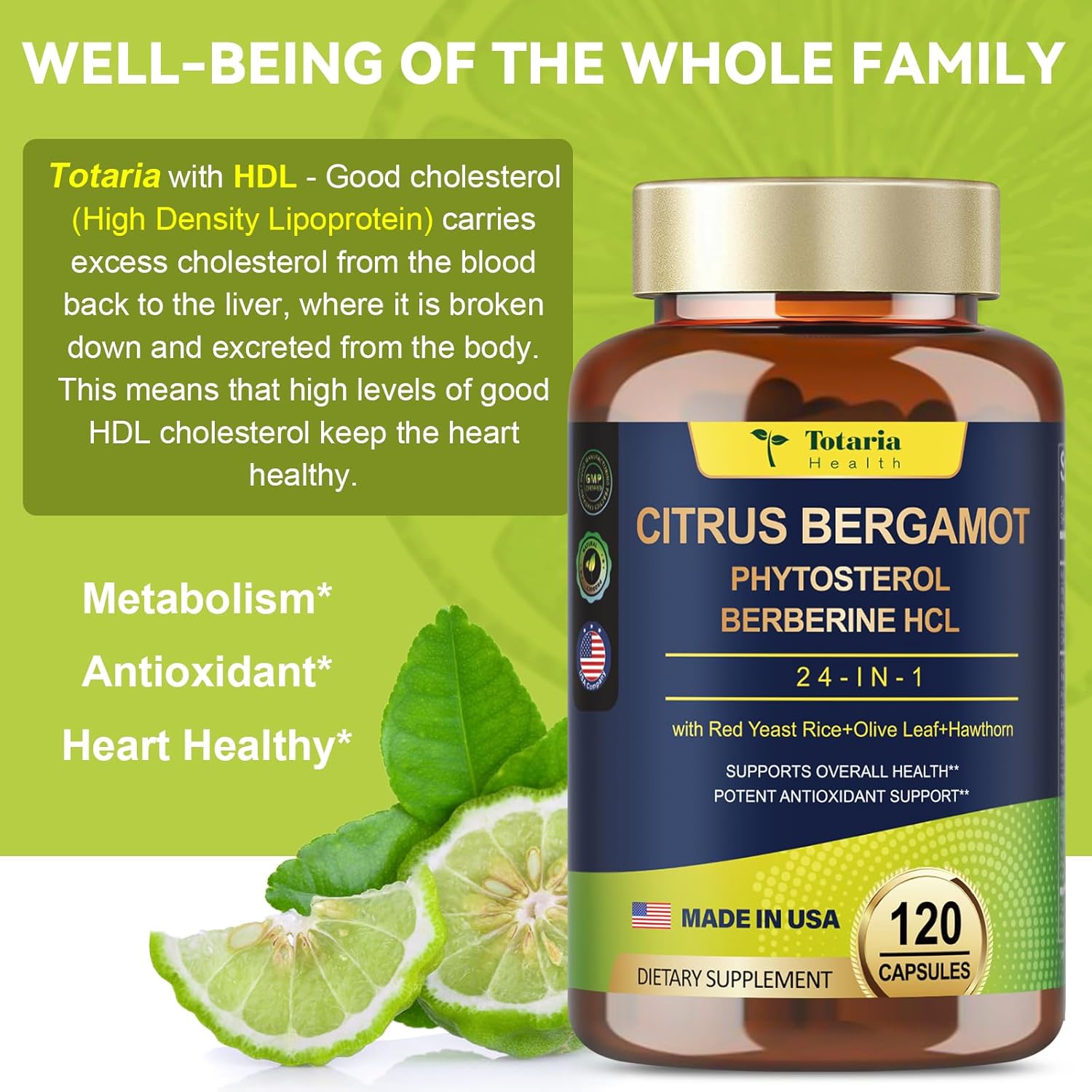 Organic Citrus Bergamot Capsules - 25:1 Extract for Healthy Cholesterol and Heart Support - Natural Italian Bergamot Supplements - Vegan and GMO-Free