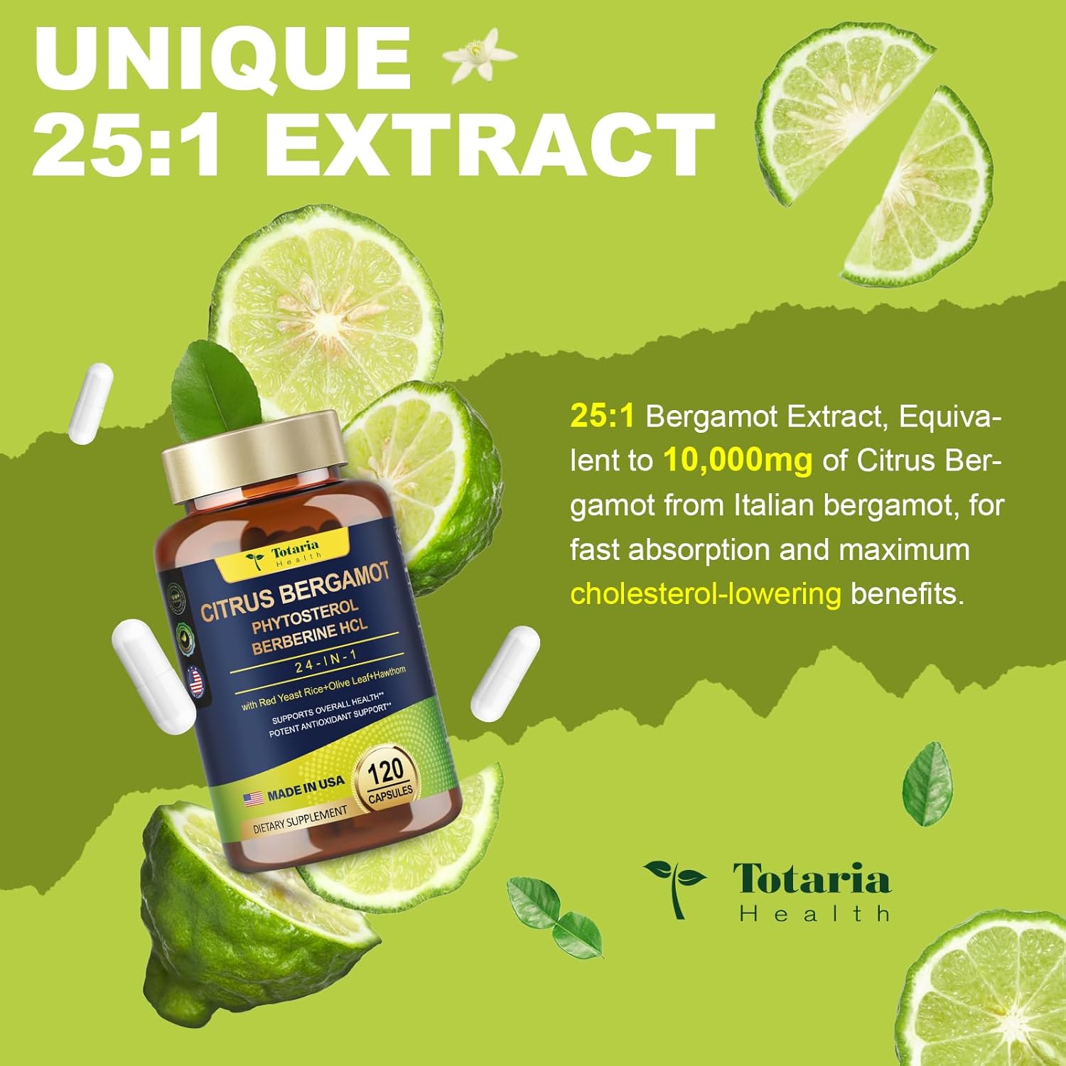 Organic Citrus Bergamot Capsules - 25:1 Extract for Healthy Cholesterol and Heart Support - Natural Italian Bergamot Supplements - Vegan and GMO-Free