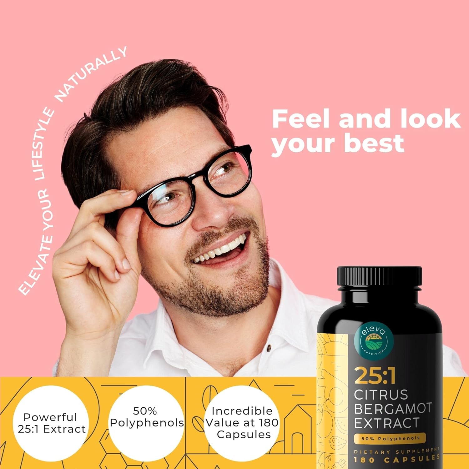 Organic Citrus Bergamot Extract Capsules 1000mg - High Cholesterol Supplement with 50% Polyphenols, Black Pepper - Vegan, Non-GMO - 180 ct.