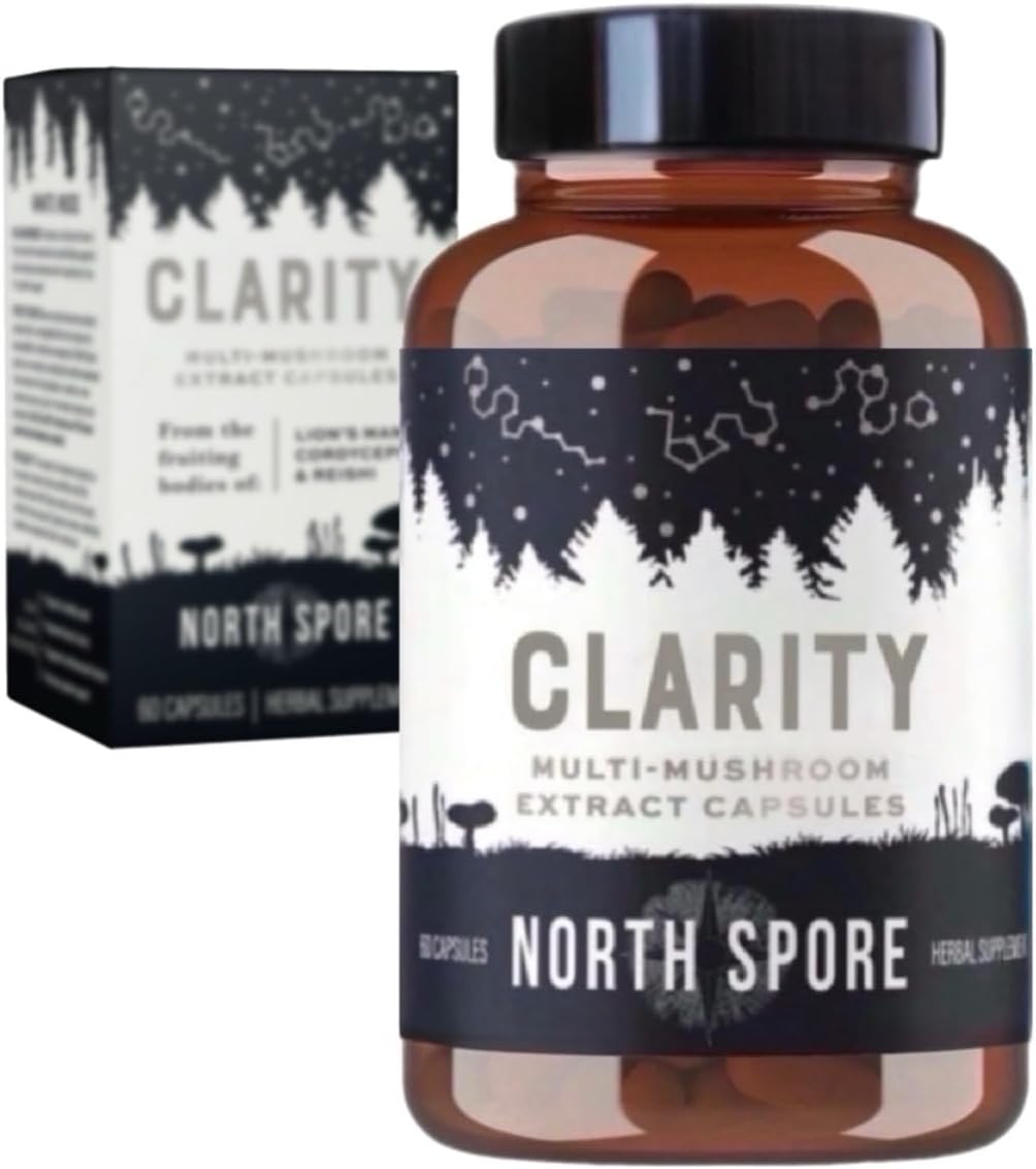 Organic Clarity Mushroom Capsules - Lions Mane, Reishi, Cordyceps Blend | Boost Focus, Memory, Vitality | High Potency Cognitive Function Supplement - 60ct
