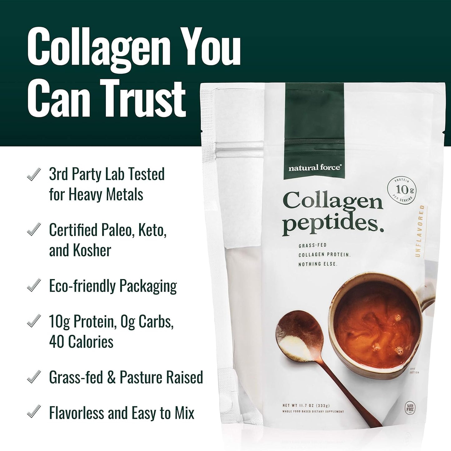 Organic Clean Coffee, Collagen Peptides, and C8 MCT Oil Bundle - Non-GMO, Keto, Paleo - Toxin-Free Coffee with Grass-Fed Collagen - 12 Oz, 11.7 Oz, 32 Oz