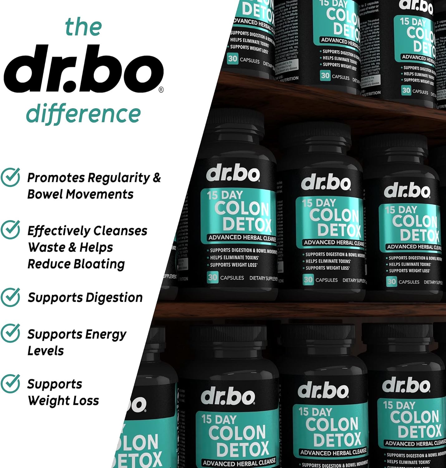 Organic Coconut Charcoal & Colon Cleanse Pills for Gas Relief & Regularity - Dr. BO Activated Charcoal Detox Supplement for Bloating & Gut Health